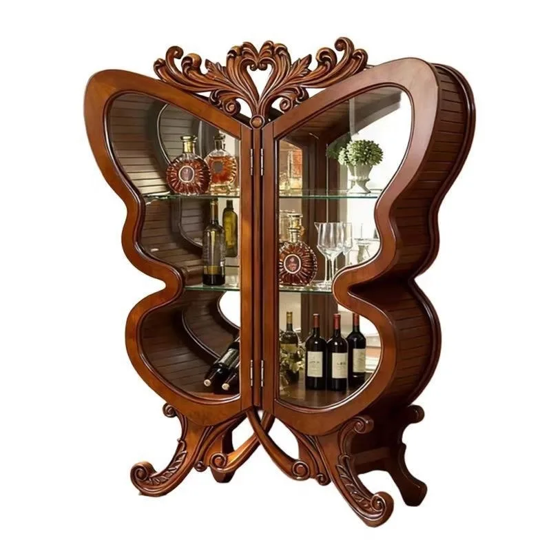 Dining room American double-door side cabinet, glass living room display storage locker