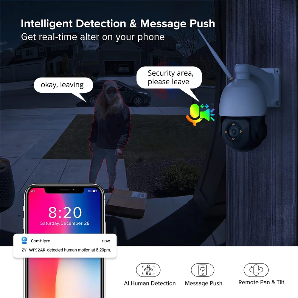 30X Optical Zoom Secury Camera Outdoor Wifi PoE 4K 8MP Human/Car Detect Auto Tracking Surveillance Camera 60M IR Night Vision