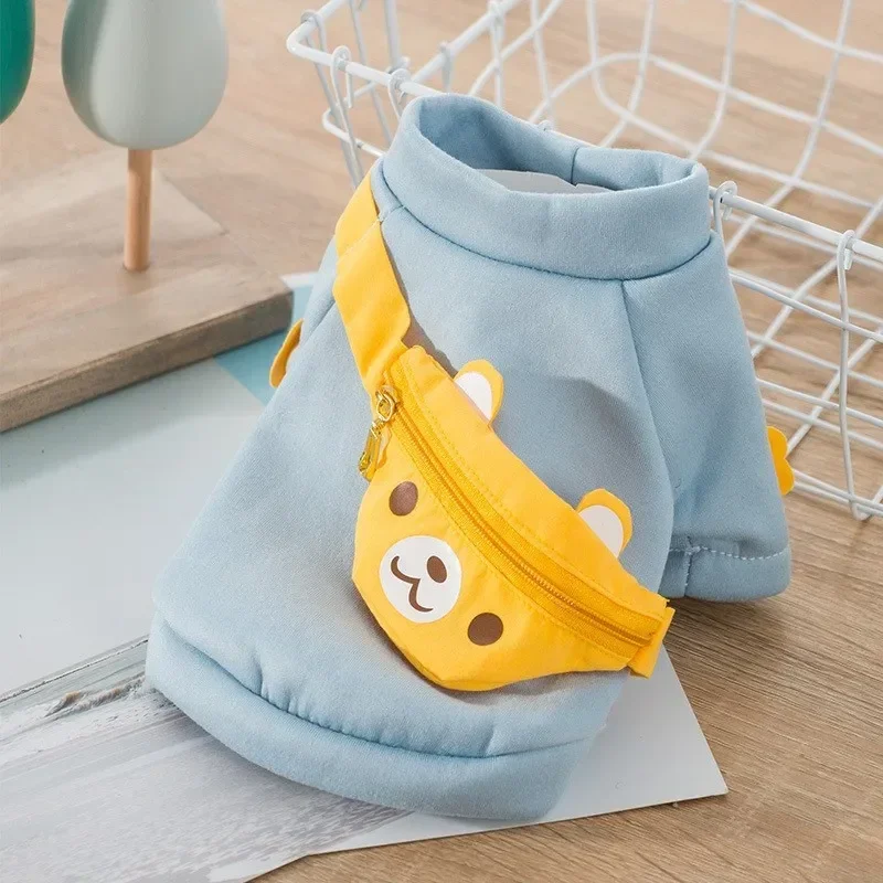 Autumn Winter Pet Dog Warm Clothes Fleece Dog Hoodies Coat with Messenger Bag Chihuahua French Bulldog Pullover Dog Girl Costume