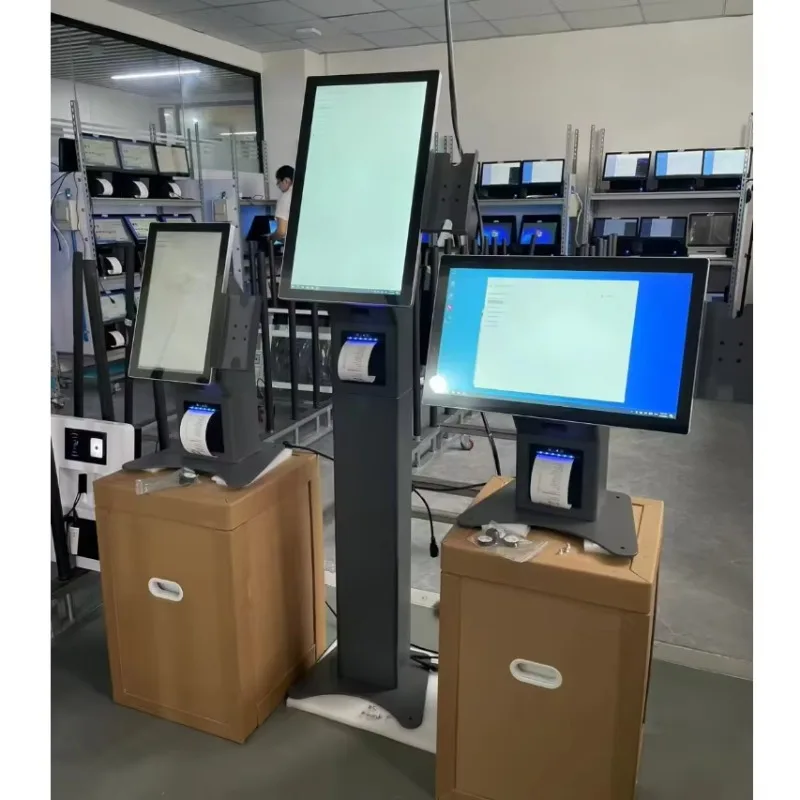 17/19/21.5/27inch Printer Ticket Hospital Bank Queue Machine Kiosk Wired Wireless Queue System Kiosk