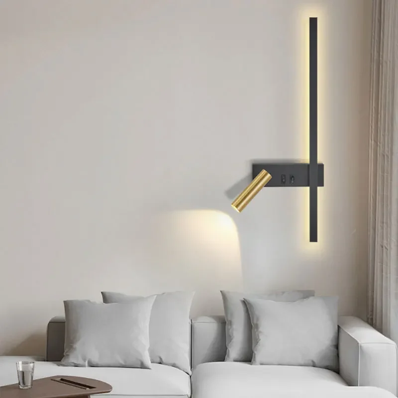 Nordic nowoczesna lampa ścienna czarno-białe minimalistyczne tło Sofa do salonu lampa dekoracja ściany światło luksusowej sypialni przy łóżku