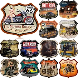 Route 66 The Mother Road Hot Street Rod Shield Metal Tin Signs Wall Decor for Garage Bars Man Cave Cafe Clubs Home Retro Posters