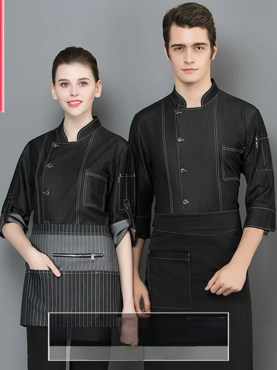 

Легкая дышащая летняя рабочая форма для поваров из денима для мужчин, для кухни и ресторанов