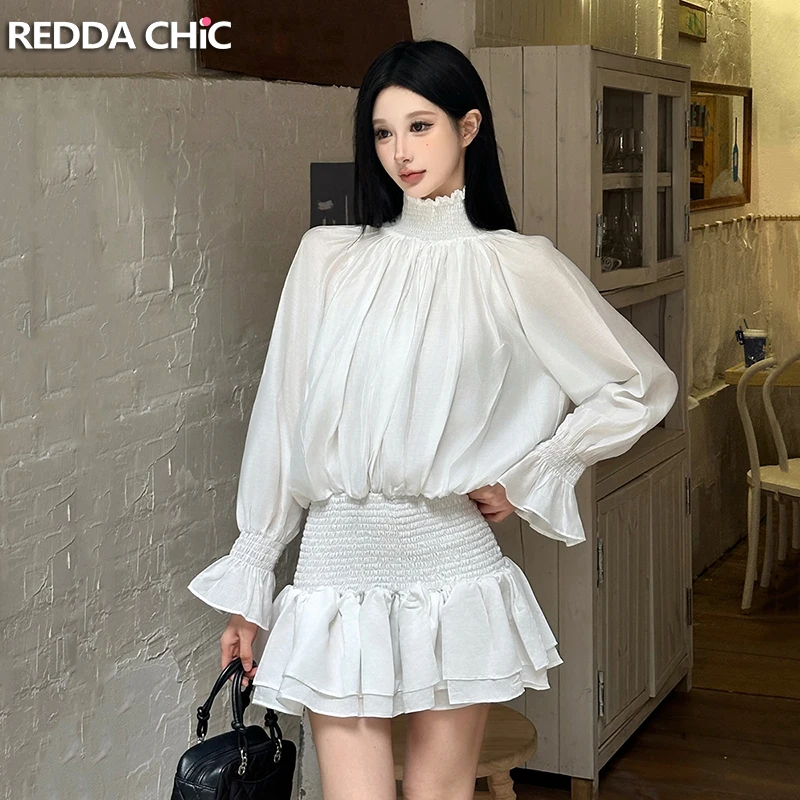 

REDDACHiC торжественное белое платье с шортами для женщин, глянцевое шифоновое платье с длинными рукавами, цельное платье для свадебного гостя, фея, осенняя одежда