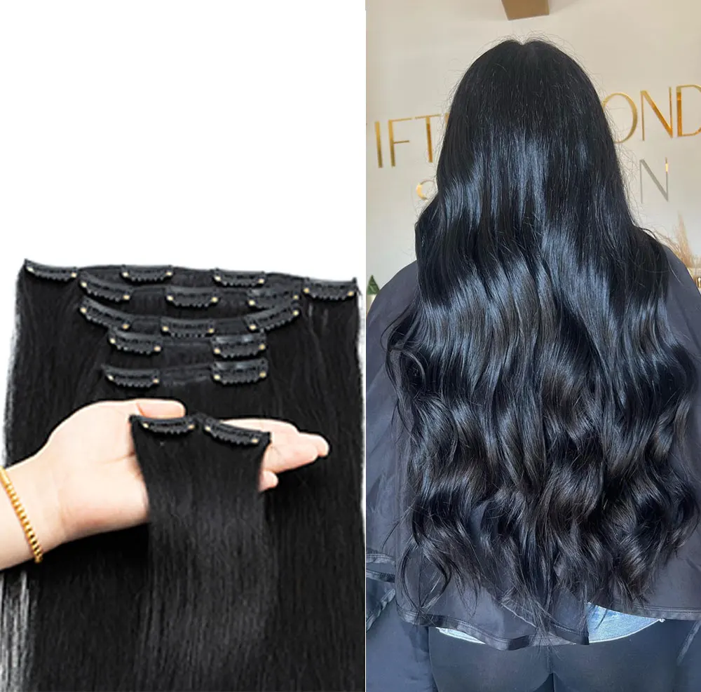 

Clip in Hair Extensions Human Hair Clip in Extensions Clip ins jet black Hair Extensions Real Human Hair Clip ins Full Head