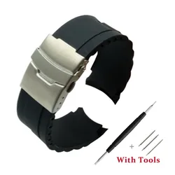 16mm 18mm 20mm 22mm 24mm Curved End Silicone Watch Strap Black Rubber Waterproof Watch Band Universal Watch Bracelet with Tool
