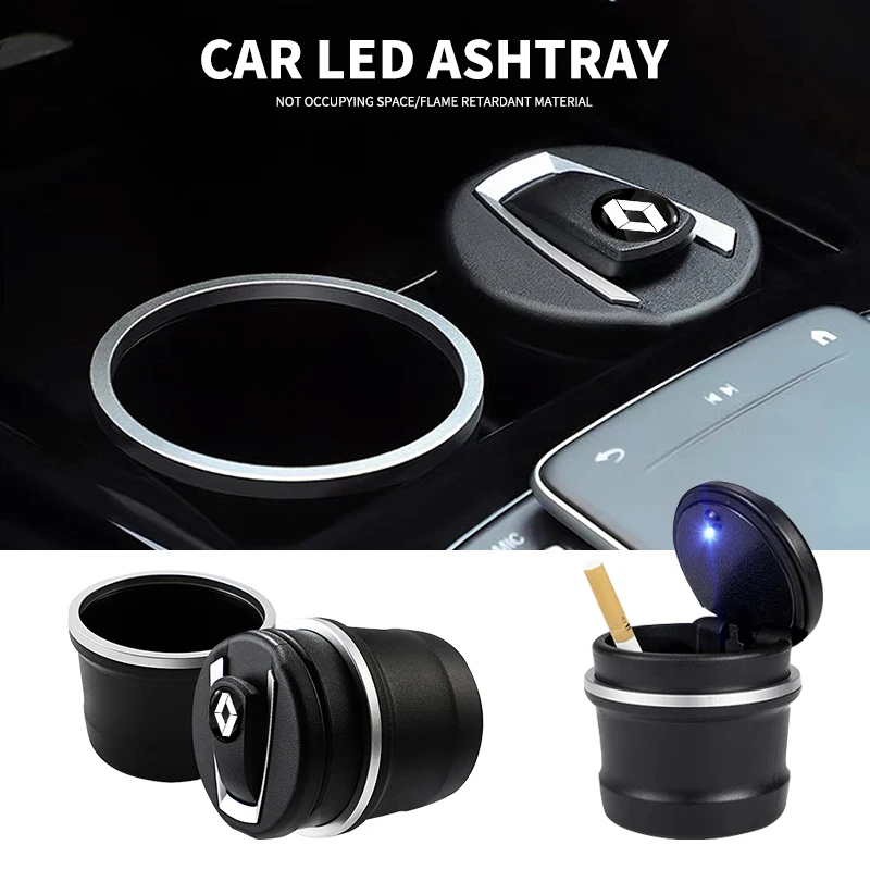 Portable Car LED Ashtray Auto Ashtray Cigarette Ash Holders Cup For Renault Clio Captur Megane Kadjar Talisman Trafic Sandero