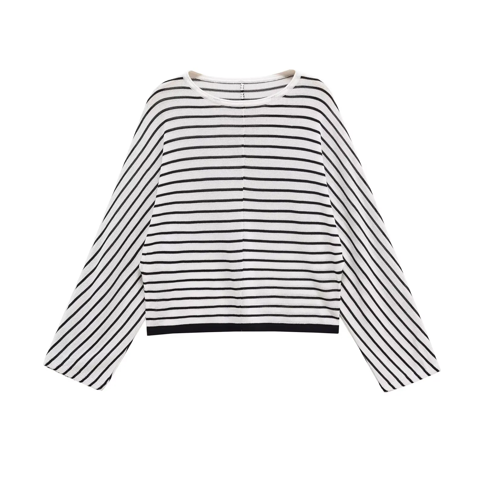 Faionable Striped Casual Batswing Sve Top Women's T-irt Classic Leisure Sle Slimming Effect Polyester Long Sve ro...