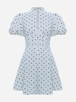 Retro Polka Dot Mini A-line Dress Elegant Stand Collar Puff Short Sleeve Waist-cinching Dresses 2026 New Lady Party Gowns - Image 6