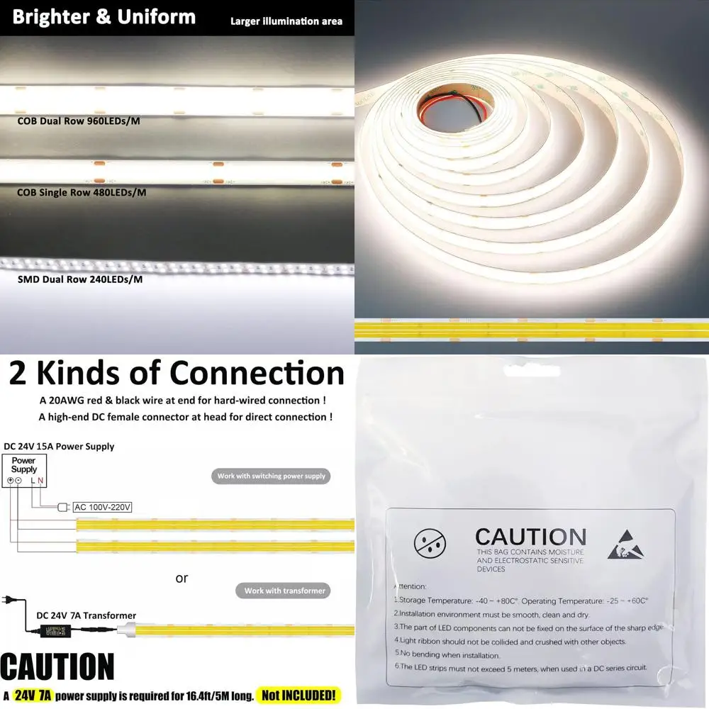 

Двухрядная светодиодная лента 24 В, 4000 К, натуральный белый, 16,4 фута, 960 светодиодов/M, 967LM/FT CRI 95+, внесен в список UL, 7,6 Вт/FT, высокая плотность, ширина 12 мм, Adh