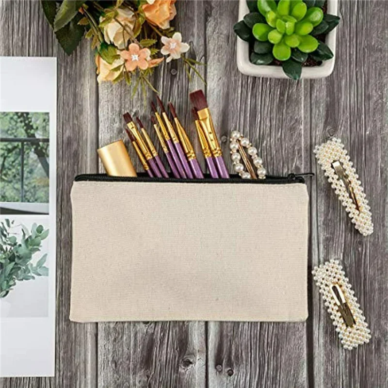 Imagem -05 - Lápis de Lona com Zíper Bolsas de Maquiagem Estojo em Branco Bolsa Cosmético para Viagens Faça Você Mesmo Craft School 10 Pcs