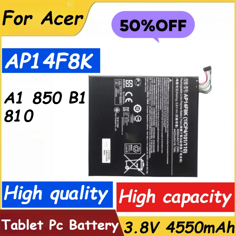 

Tablet Battery 3.8V 4550mAh AP14F8K for Acer Iconia Tab A1 850 B1 810 Replacement Battery Brand-New High Quality