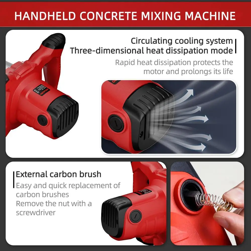 Portable Handheld Cement Mixer 2100W 6-Speed Mortar Mixing Tool Kit Blades Brushes Wrenches