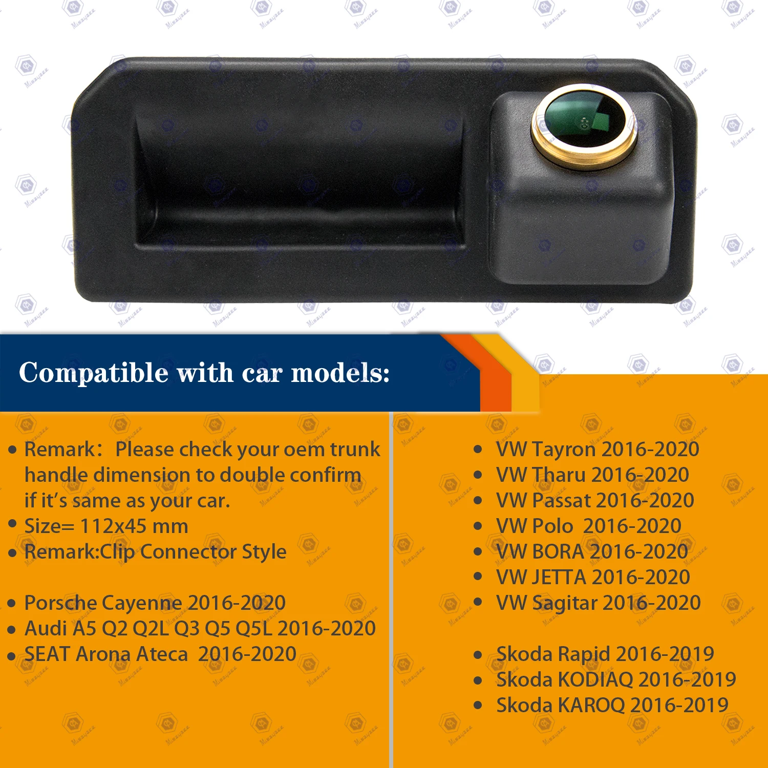 HD 1280x720p Reversing Backup Camera for Polo sedan/Vento/BORA/JETTA/Sagitar/ SEAT Arona Ateca Rapid/Q2/A5/KODIAQ 2016-2018