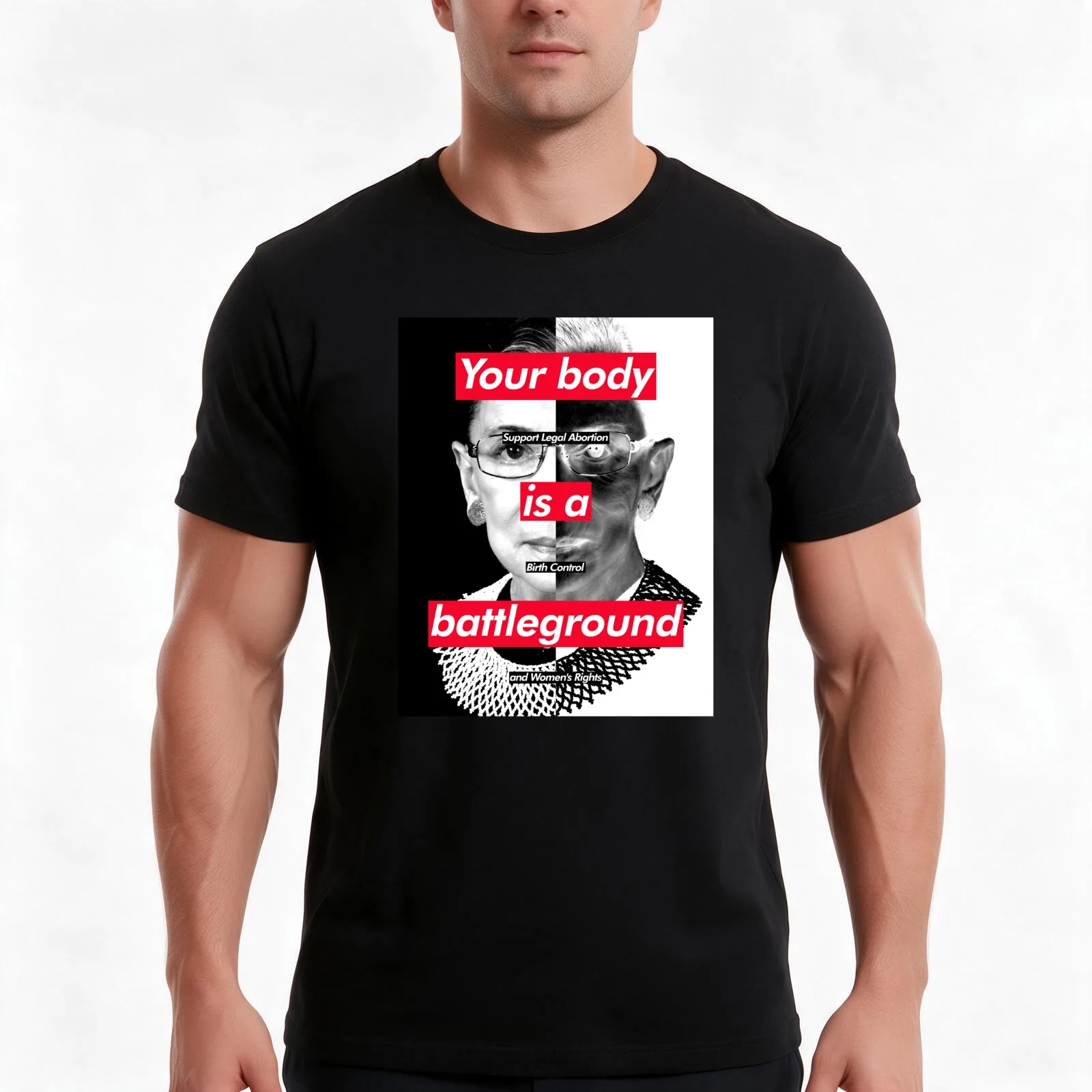 Your Body is a Battleground: RBG Barbara Kruger Homage T-Shirt, Summer Casual Cotton Tee, Oversized Streetwear Tops, 100% Cotton