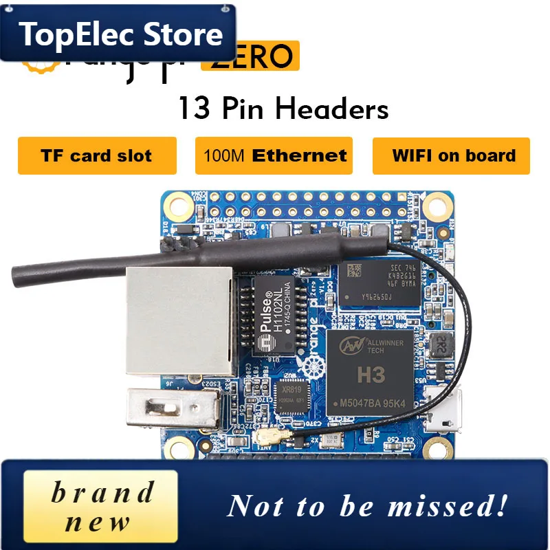 TopElec Orange Pi Zero 512MB RAM DDR3 Single Board Computer Allwinner H3 Run Android Ubuntu Debian WiFi SPI Flash USB OTG Mini P