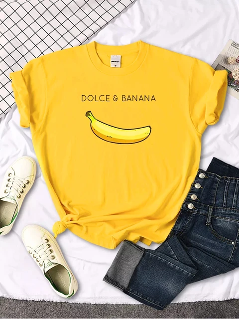 Dolce And Gabanna K|dolce & Gabbana Banana Cartoon Print T-shirt - Women's  Summer Cotton Tee