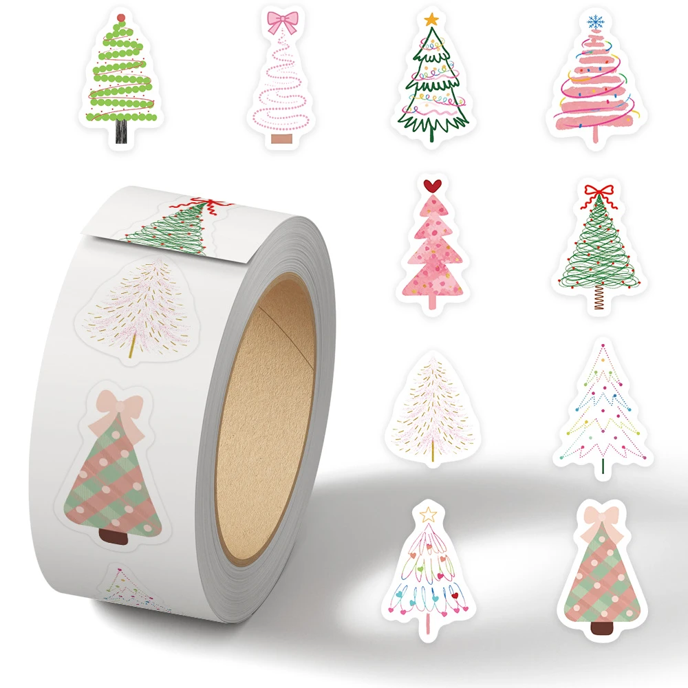 

500pcs/roll Cute Cartoon Christmas Tree Sealing Stickers Creative Aesthetic Decals DIY Laptop Phone Suitcase Sticker Decoration