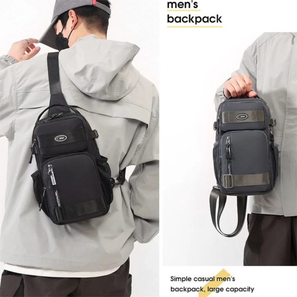 

Oxford Cloth Men Chest Bag Large Capacity Solid Color Sports Message Bag Multifunction Zipper Shoulder Crossbody Bag Travel