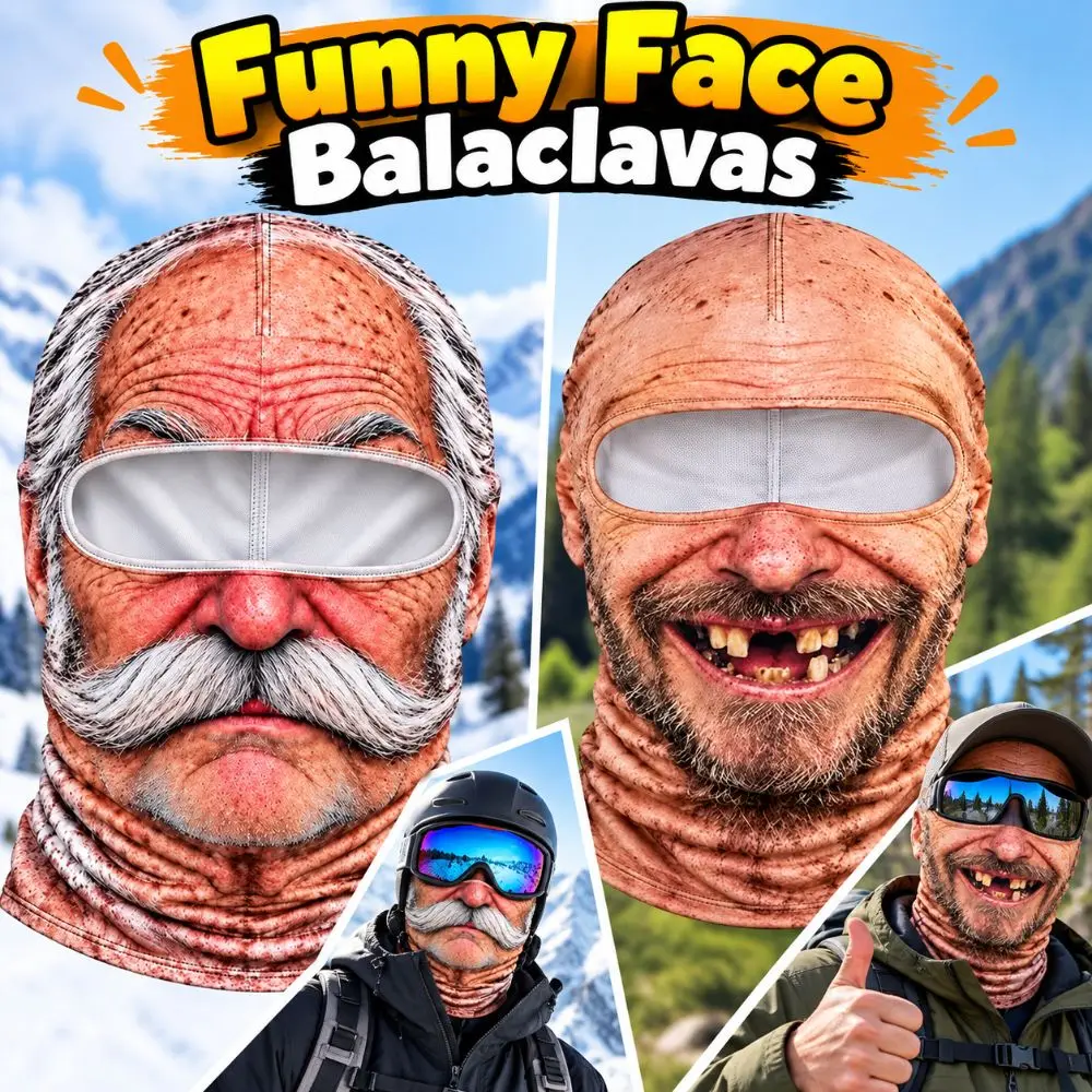 Funny 3D Face Printed Old Man Balaclava Full Coverage White Mustache Face Mask Elastic Stretch Funny Ski Mask Costume Parties