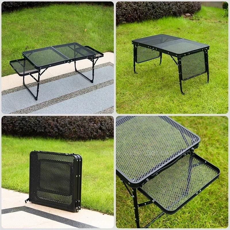 Portable Outdoor Camping with Lifting Shelf Aluminium Alloy Dining Table Camping Table Iron Mesh Folding Table Picnic Table