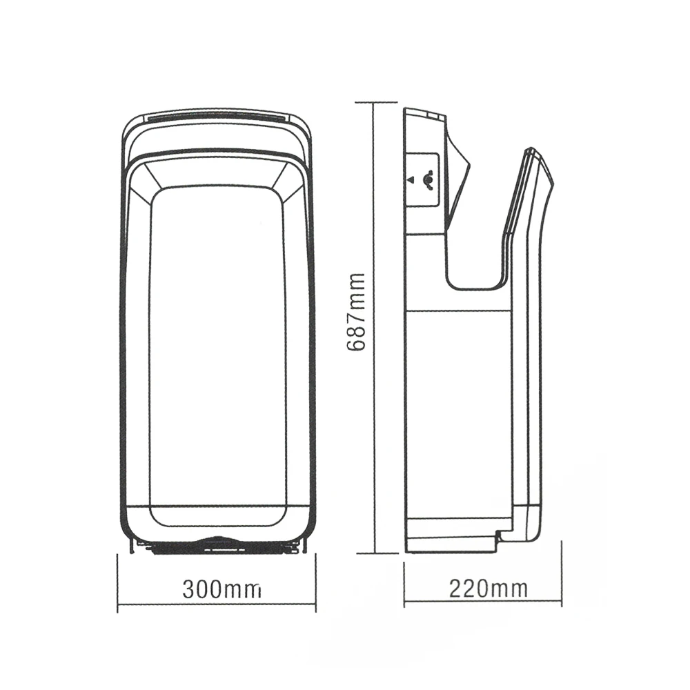 W-625I0 ABS البلاستيك المزدوج الجانب شفرة الهواء مجففات اليد الأوتوماتيكية عالية السرعة