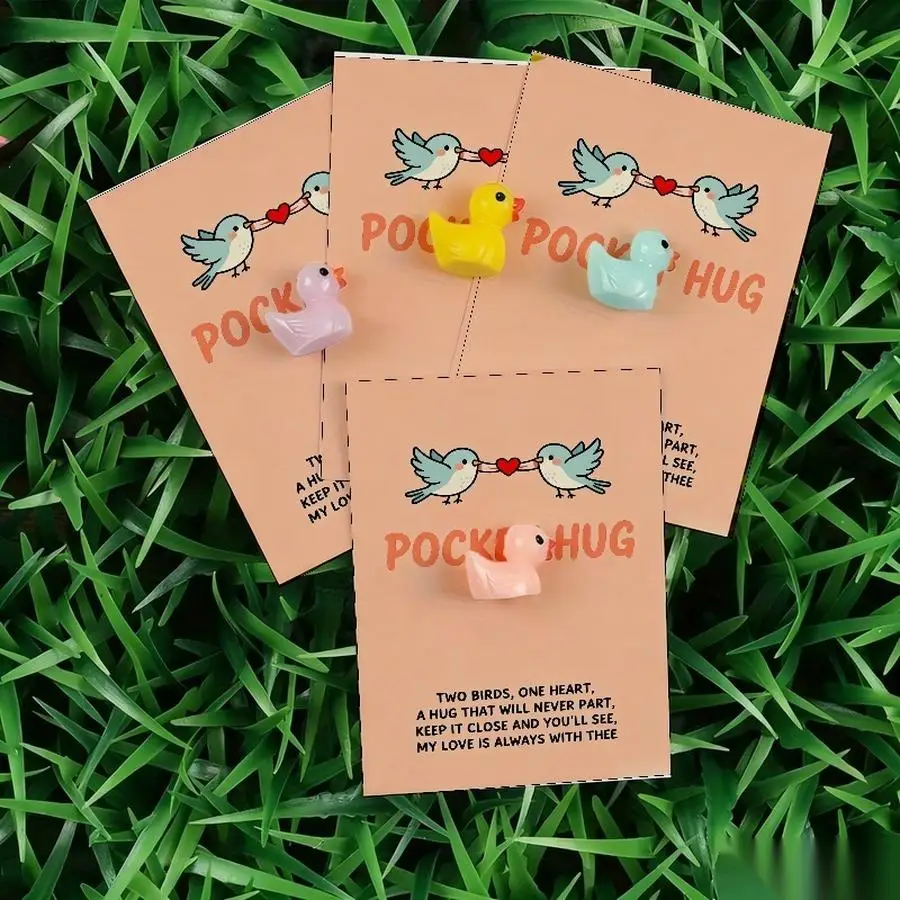 1/5/10/20/50/100pcs  Lucky Duck Pocket Hugs - Fantasy Theme Resin Charms with Inspirational Messages, Assorted Colors, Includes