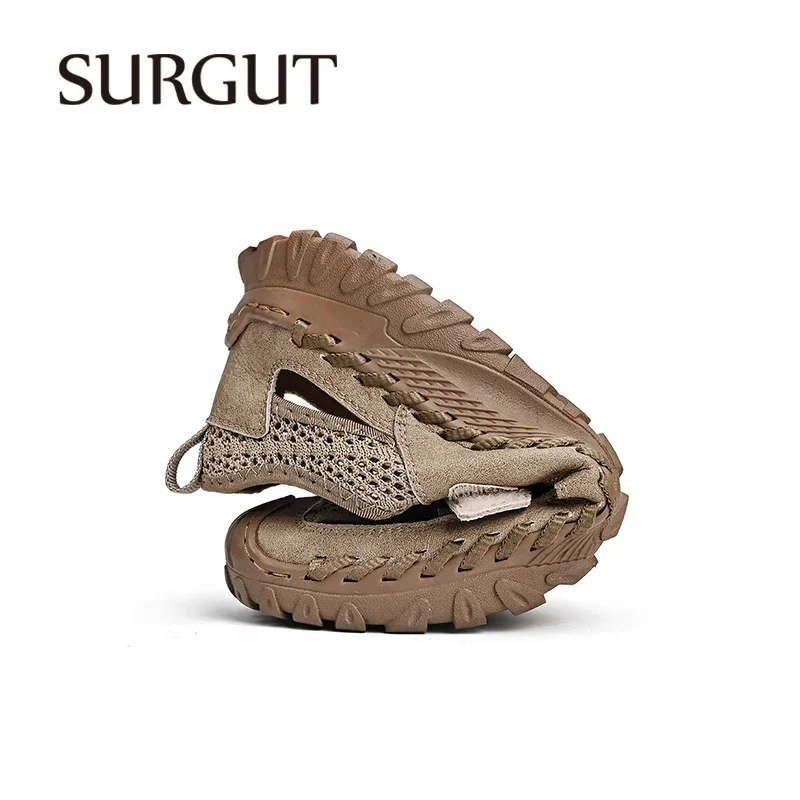 SURGUT Summer Men\'s Shoes 2024 New Casual Mesh Sandals Outdoor Walking Anti-slip Beach Sports Shoes Platform Sandals Slipper Man