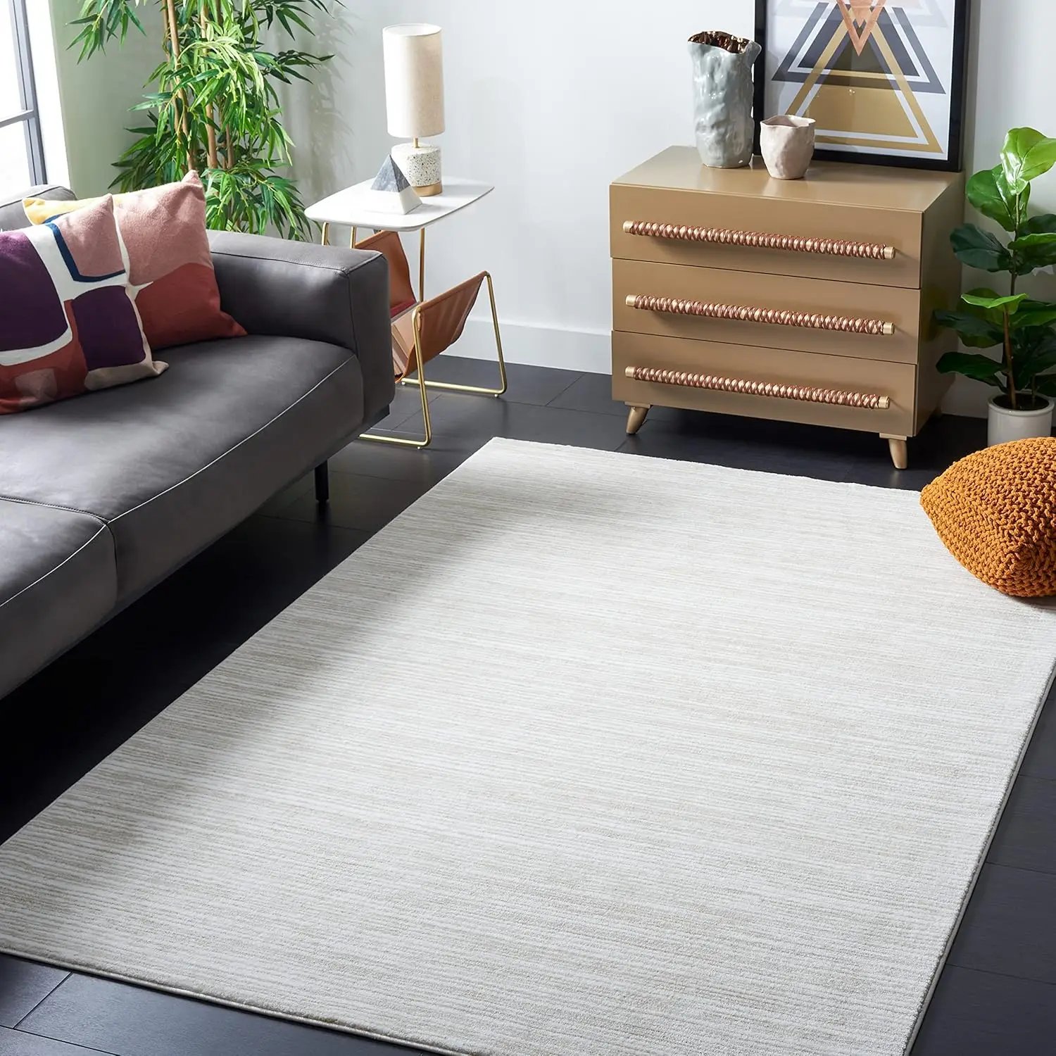 Vision Collection Area Rug - 8' x 10', Ivory, Modern  Tonal Chic Design, Non-Shedding & Easy Care, Ideal for High Traffic Areas