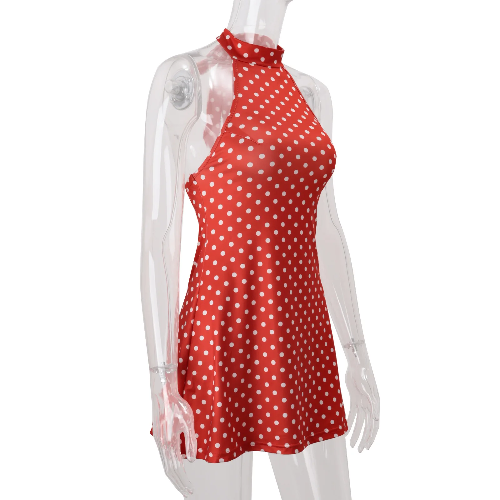 Elegantes, schulterfreies Minikleid mit Polka-Dot-Muster, ärmellos, rückenfrei, hohe Taille, Neckholder, Y2K-Sommermode, Club-Party, Damenkleid – Detail 30