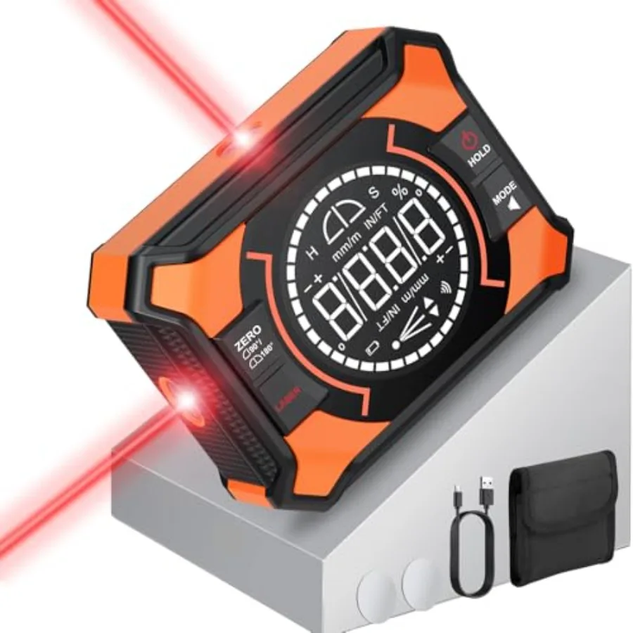 

Rechargeable Digital Angle Finder with Laser and Magnetic Base 4×90° and 2×180° Electronic Inclinometer Protractor Level Gauge