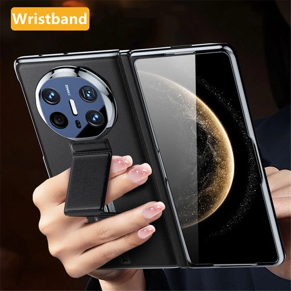 화웨이 메이트 X5 X6 마그네틱 손목 밴드 홀더 커버에 대한 프리미엄 천연 쇠가죽 채찍으로 치다 가죽 유리 필름 케이스