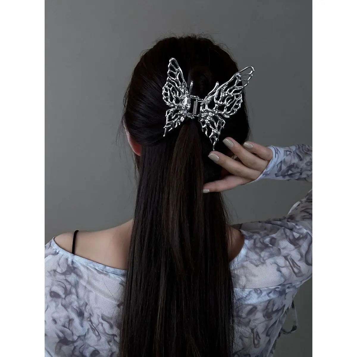 Women Girls Liquid Alloy Hairpin Metal Hollow Butterfly Hair Claw Crab Bright Silver Cross Geometric Hair Clip Party Gifts