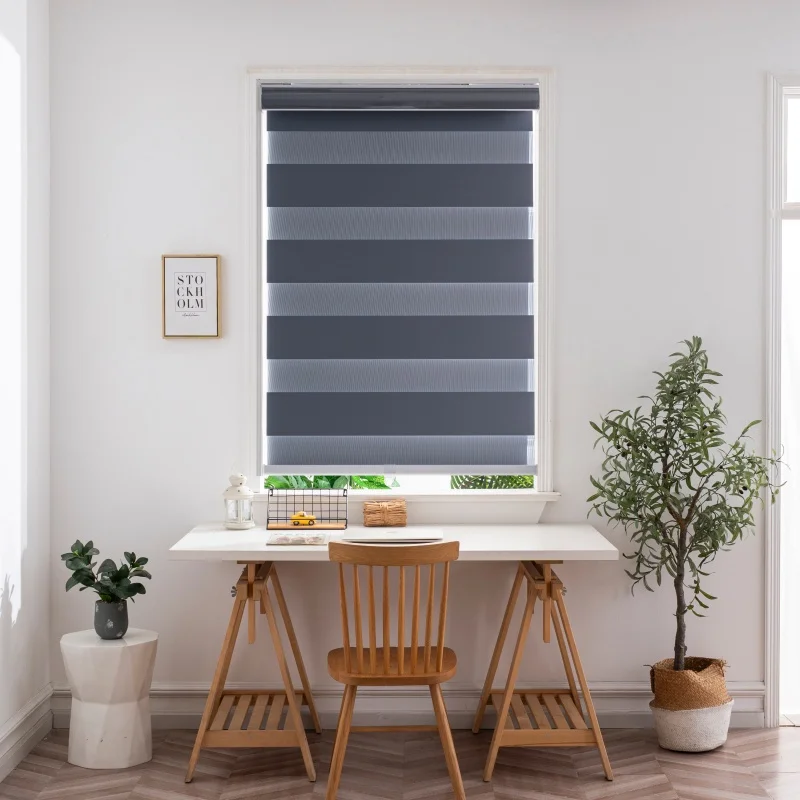 Hot Selling Most Popular Dual Layer Light Filtering Custom Size Child Safe Manual Spring Control Zebra Blinds For Living Room