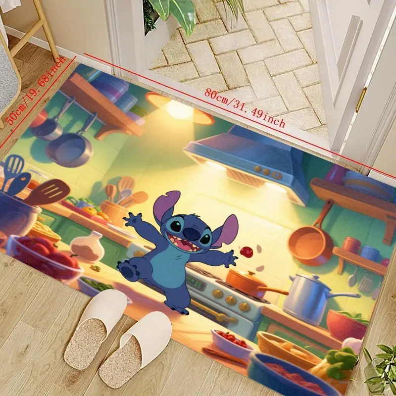 

1 шт. Кухонный коврик Disney Lilo & Stitch Happy Stitch, нескользящий коврик с персонажем мультфильма аниме и коврик для бегуна пола, моющийся впитывающий коврик