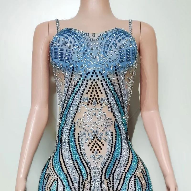 Sukienki wieczorowe dla piosenkarek, pełne cyrkonii, kostium do tańca jazzowego, damska sukienka na występy, imprezę, scenę, na świętowanie, XS10010