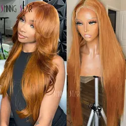 180% 30 32 Inch Ginger Blonde Bone Straight 13X4 Lace Front Human Hair Wig Brazilian Colored Hd Transparent Lace Frontal Wigs