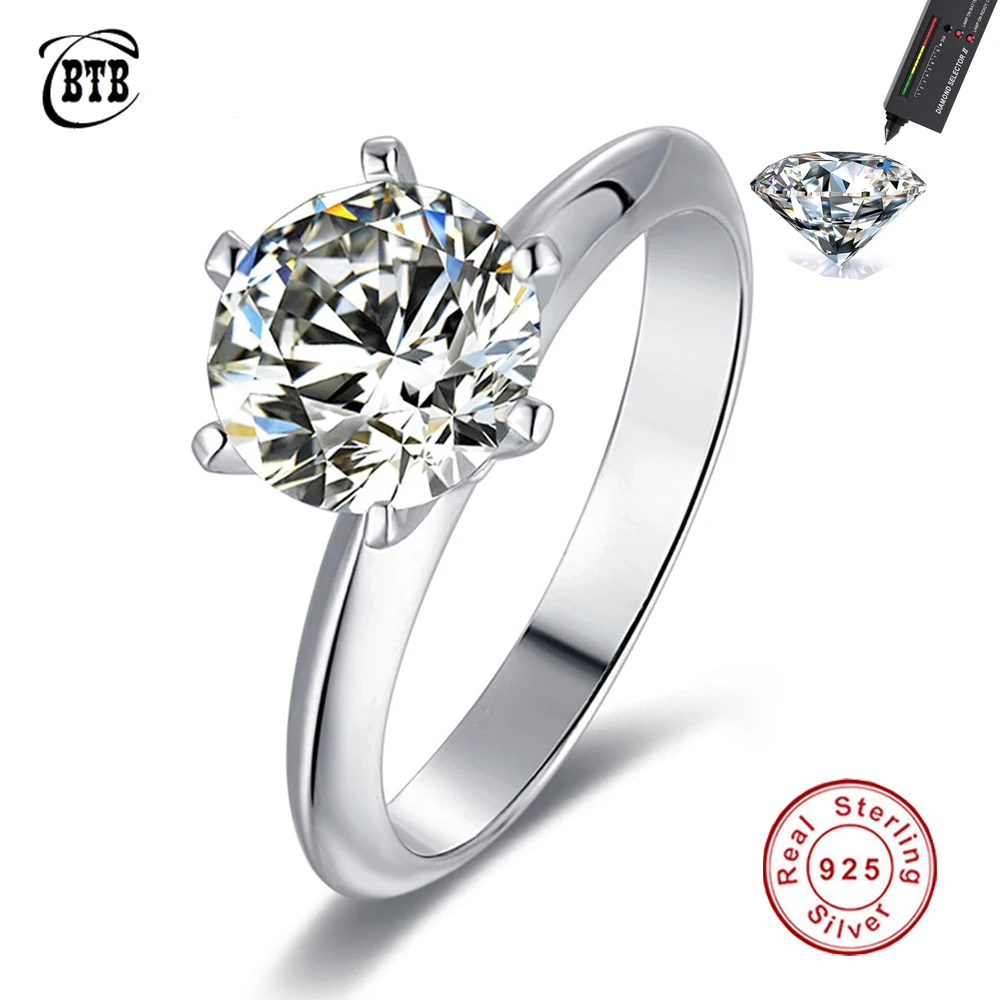 925 Sterling Silver Moissanite Rings For Women, 1‑3 Ct Shiny Round Cut Real Moissanite Band Ring, Classic Solitaire Design, Fine Finger Jewelry, Suitable For Engagement Wedding Anniversary Daily Wear, Wholesale Fashion Statement Ring Gift For Ladies