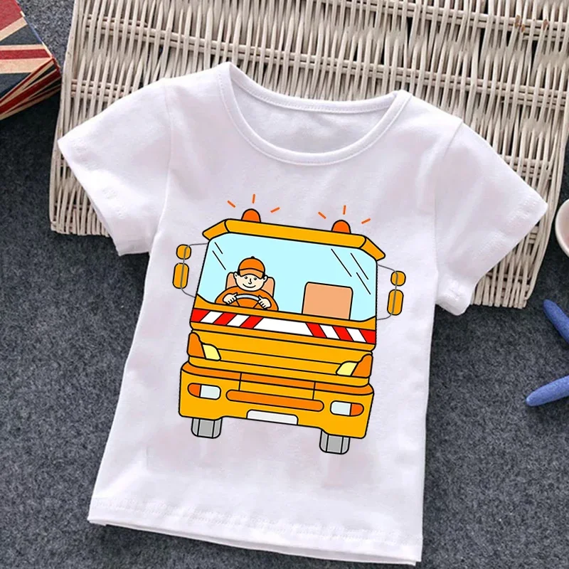 Firetruck Firefighter Kids Clothes Short-sleeved T-shirts Children Sweatshirt Cartoon Cartoon car excavator Boys Girls Clothing