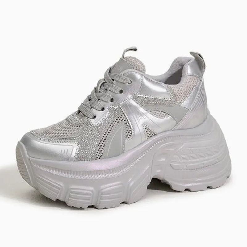 

New 8cm Synthetic Leather Chunky Women Casual Shoes Comfortable Platform Sneakers Non Slip Spring Fall Lightweight Walking Shoes