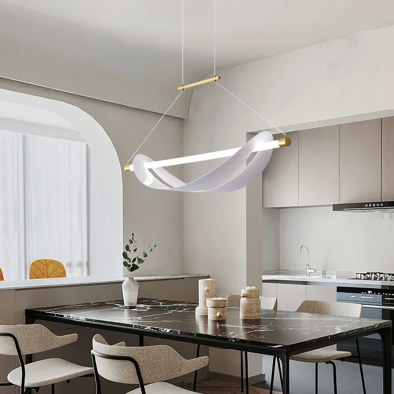 Moderne Minimalistische Koperwit Lang Design Hanglamp Led Dimming Verlichting 80Cm 100Cm 120Cm Hangende Armatuur