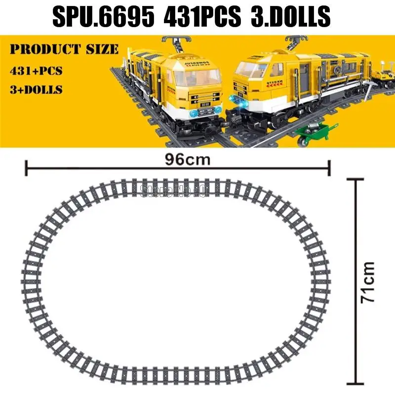 Ql0308ตุ๊กตาบล็อกตัวต่อของเล่นรางรถไฟสีเหลือง431ชิ้น