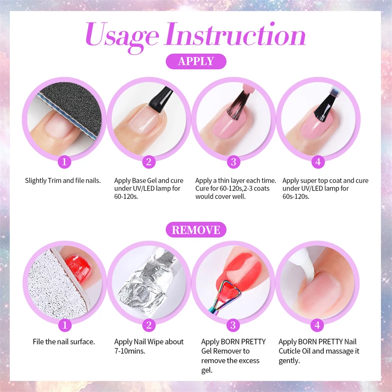 BORN PRETTY 6本入り 7ml クラッシュスターライト 反射グリッタージェルネイルポリッシュ グリッター ソークオフ UVジェル マニキュア ネイルアート ワニス