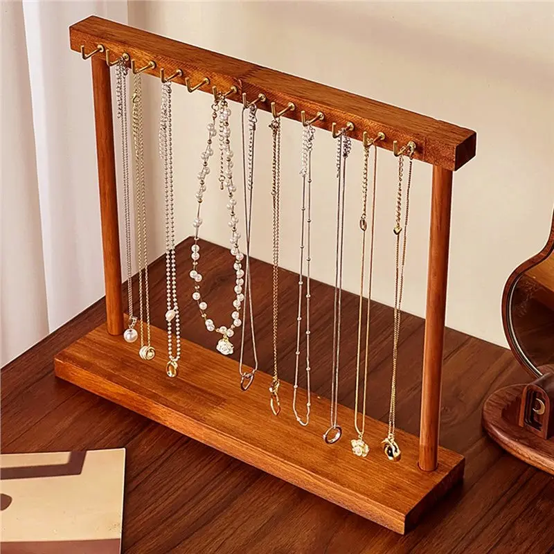 A53Q-Jewelry Solid Wood Necklace For Chain Earring Bracelet Display Stand Countertop Hanging Rack Showcase Storage Rack