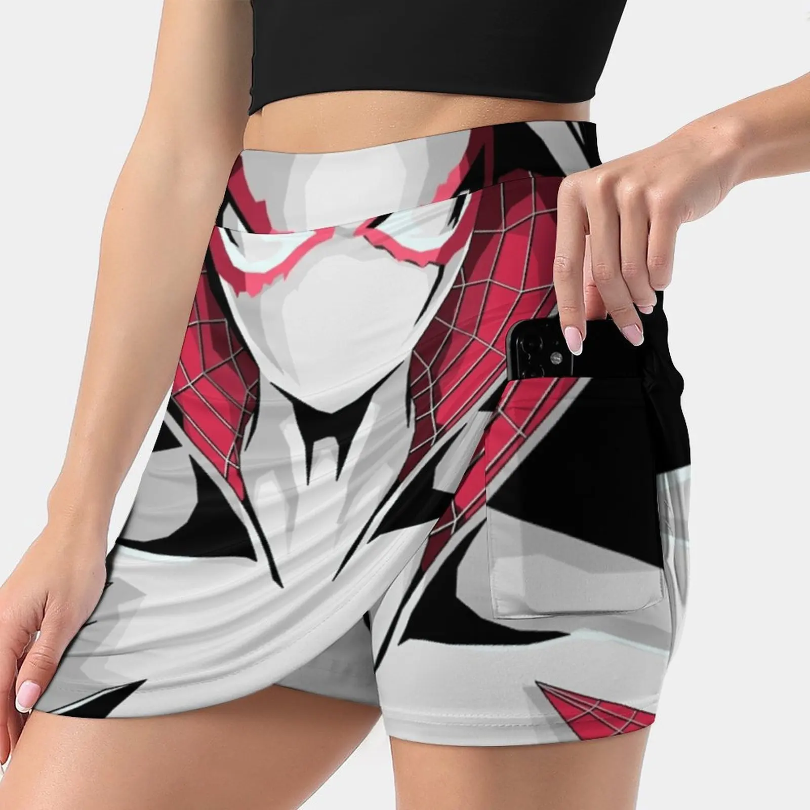 Spider Gwen Women Mini Skirt Two Layers With Pocket Skirts Sport Fitness Running Skorts Web Gwen Gwen Stacy Mcu Spider Verse