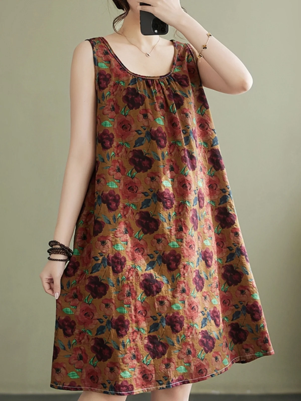 

Летняя свободная хлопково-льняная юбка макси с принтом Dr, жилет Dr, тонкая модель Svel, круглая юбка трапециевидной формы для женщин больших размеров