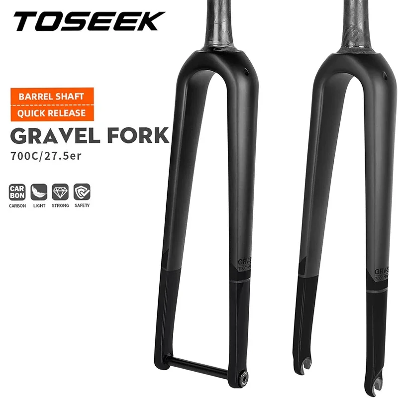 TOSEEK 700C Carbon Fiber Gravel Bike Fork QR/Thru Axle 100*12mm Fork Disc Brake 700C * 45mm Rigid Road Bicycle Fork Cycling Part