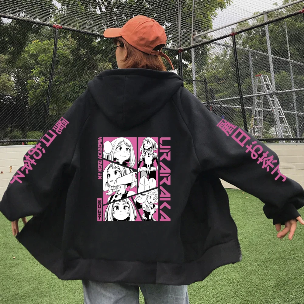 My Hero Academia Anime Women Zipper Hoodie Uraraka Ochako Print Plus Size Sweatshirt With Zipper Female Warm Zip Up Jacket