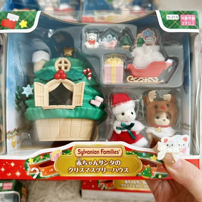 Подлинная аниме-фигурка Sylvanian Families, набор тобогганов для рождественской елки, милые флокированные куклы, украшения, модели, настольные игрушки, рождественские подарки