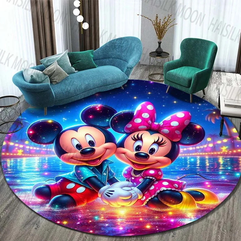 Minnie Mickey Mouse,cute Cartoon HD Printed Round Carpet.Bedroom,Balcony,Entry Door,Sofa Seat Non-slip Mat.,Gift,Camping Rug